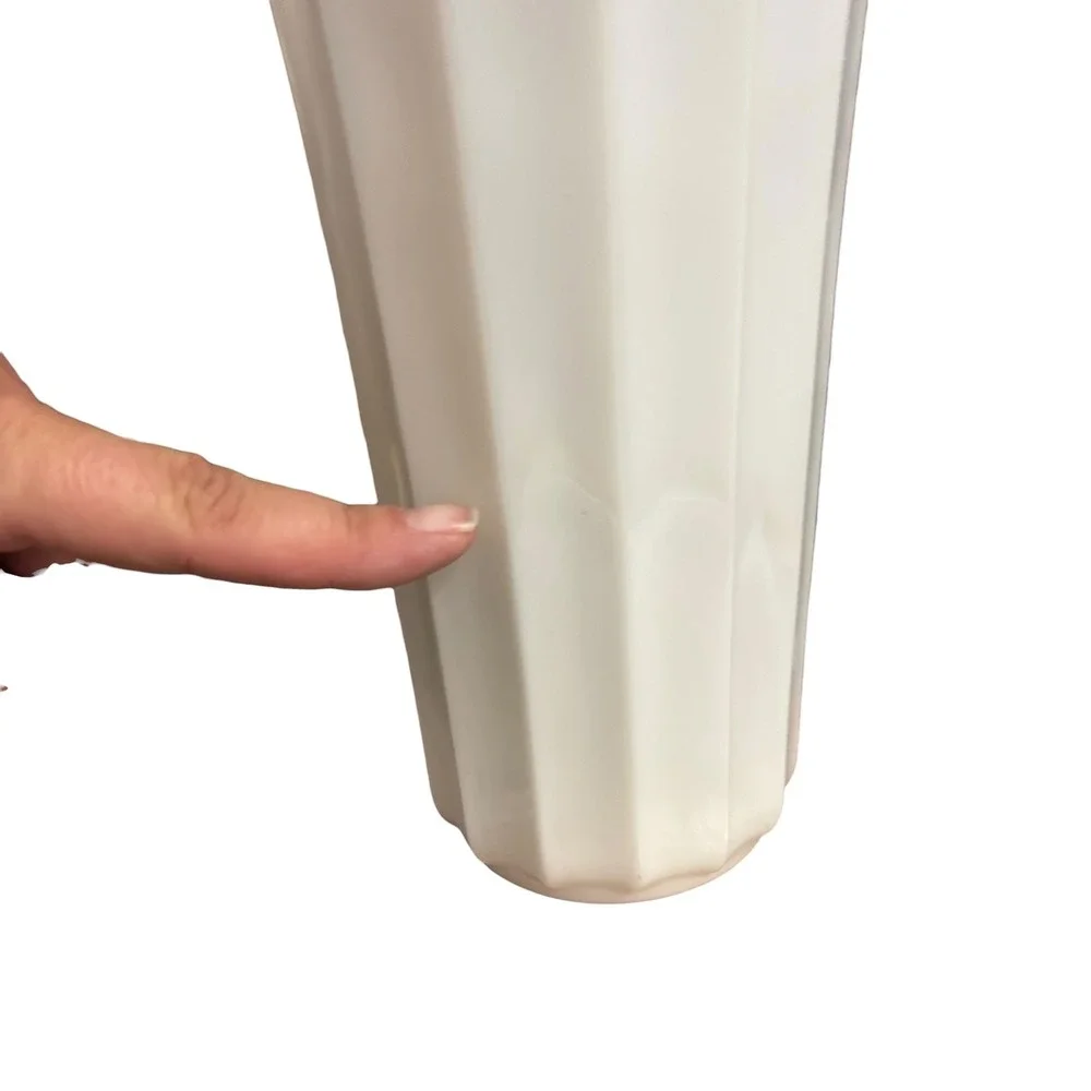 Vintage White Milk Glass Paneled Scalloped Rim Flower Vase 9 Inch Tapered Ribbed